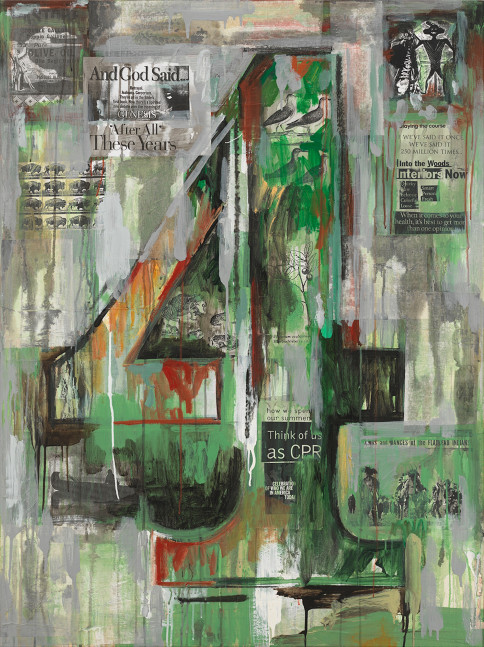 Jaune Quick-to-See Smith
I See Red: Give Me That Old Time Religion, 1996
Mixed media on canvas
56 x 42 inches
142.2 x 106.7 cm