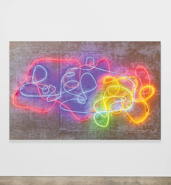 č̓ če̓ n ̓ u kwes xw&amp;uacute;yi (Where are you going?), 2021
Neon, wood, transformers, timer
120 x 180 x 48 in.