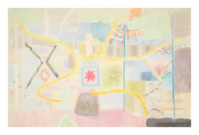 Mario Martinez, Brooklyn; Yaquis &amp;amp; Gowanus Conversation #4, 2024, Acrylic, ink, and colored pencil on canvas, 84 x 132 inches