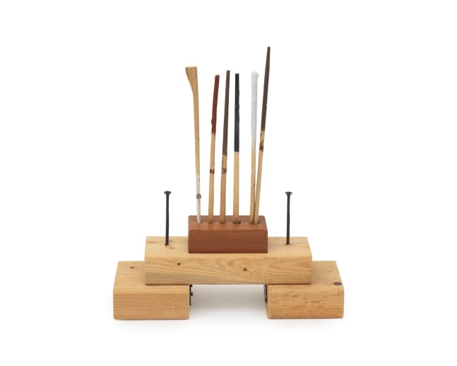 Untitled, 2024
Wood, chopsticks, paint, drywall screws, keyhole plates
12 1/4 x 10 1/2 x 3 1/2 inches
