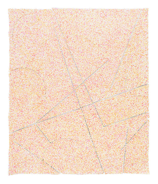 Howardena Pindell
Tang, 2025
Acrylic, hole-punched paper, and mixed media on sewn canvas
84 x 96 in. (213.4 x 243.8 cm.)