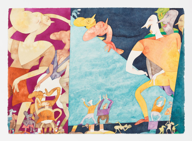 Gladys Nilsson, Blue Glass, 1985, Watercolor on paper, 29 3/4 x 41 3/4 inches