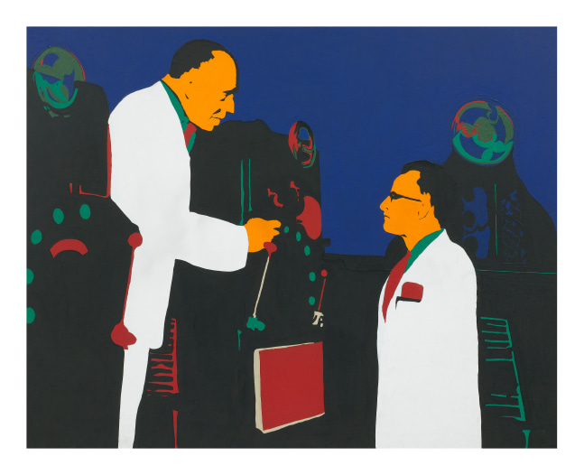 Rosalyn Drexler
The Lesson (Men and Machines), 1962
Acrylic and paper collage on canvas
40 x 50 inches