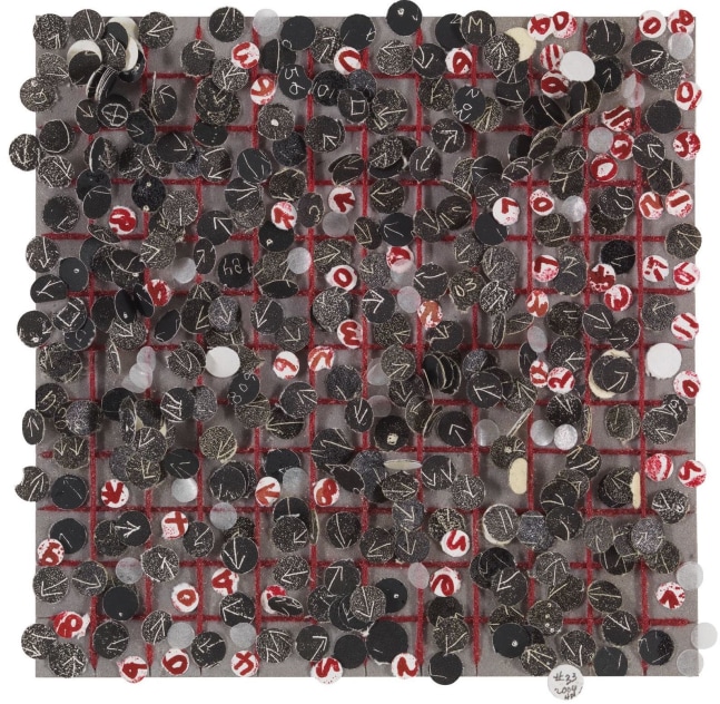 Howardena Pindell
Untitled #33, 2004
Mixed media on board
5 1/4 x 5 1/4 x 1/4 inches (13.3 x 13.3 x 0.64 cm)