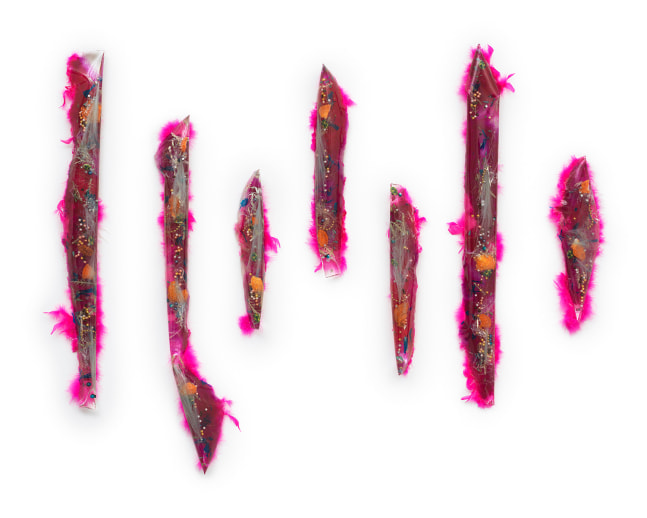 RED TIDE, 2025
Resin, feathers, glass, metal, dry pigments, mular, shells, rubber
50 x 64 x&amp;nbsp; inches