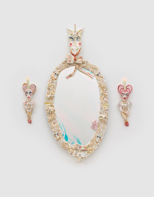 Imperfection is beauty, madness is genius and it's better to be absolutely ridiculous than absolutely boring, 2020 faïence, sugar glaze, gold lustre, gold leaf, mirror Dimensions Variable, Overall: 61 x 49 x 5 in (154.9 x 124.5 x 12.7 cm)