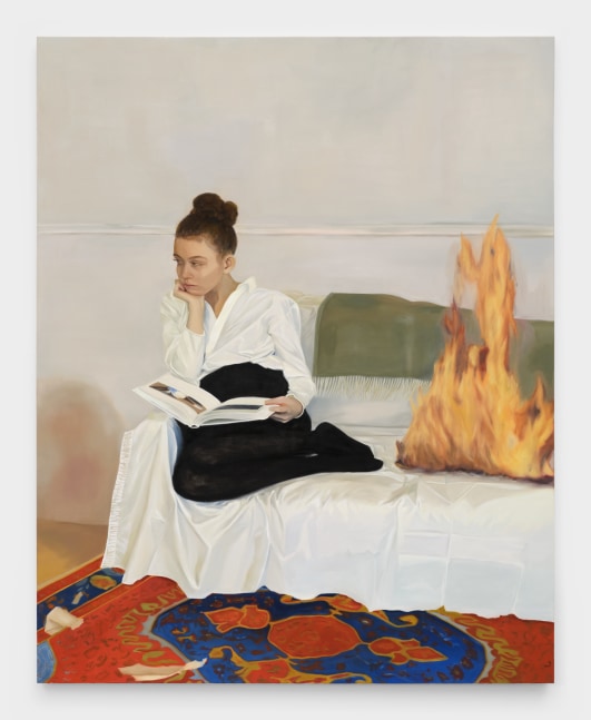 Rubedo (Couch on Fire), 2022 oil on canvas 70 x 52 in (177.8 x 132.08 cm)