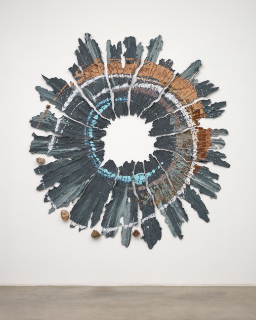 Brie Ruais
Circling Inward and Outward, 128 lbs, 2020
glazed and pigmented stoneware, rocks, hardware
96 x 92 x 3 in (243.8 x 233.7 x 7.6 cm)
BR024