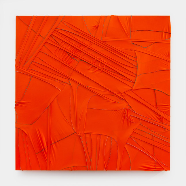 Anthony Olubunmi&amp;nbsp;Akinbola
CAMOUFLAGE #070 (Fanta), 2021
durags and acrylic on wood panel
48 x 48 in (121.9 x 121.9 cm)
AA004