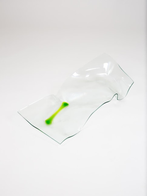 Tania Pérez Córdova, They say what they can, 2015. Glass from a window facing north and Avene soap-free cleansing gel; 18.3 × 75.3 × 31.7 cm
