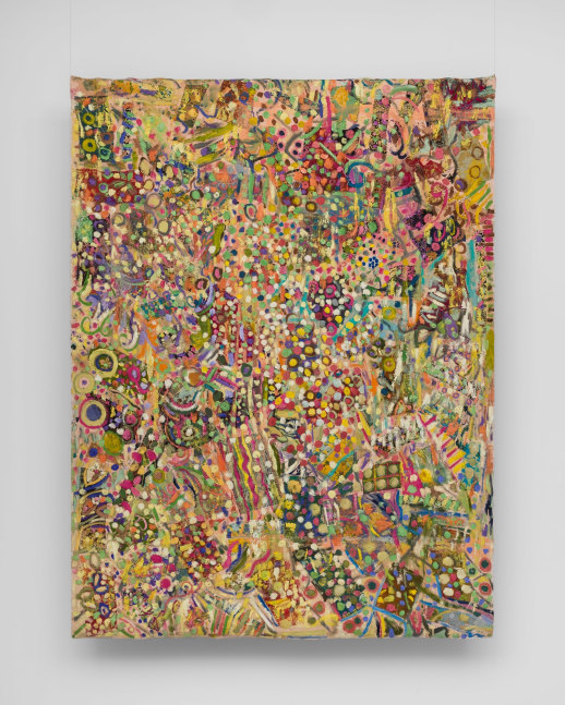 Pacita Abad (1946-2004)
I Feel for You Too, 2003
Oil, painted batik cloth stitched on canvas
95 x 71 3/4 in
241.3 x 182.2 cm