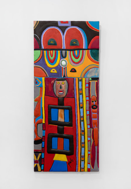 Pacita Abad (1946-2004)
People of Wau, 1988
Acrylic on stitched and padded canvas
75 x 34 inches
190.5 x 86.4 cm