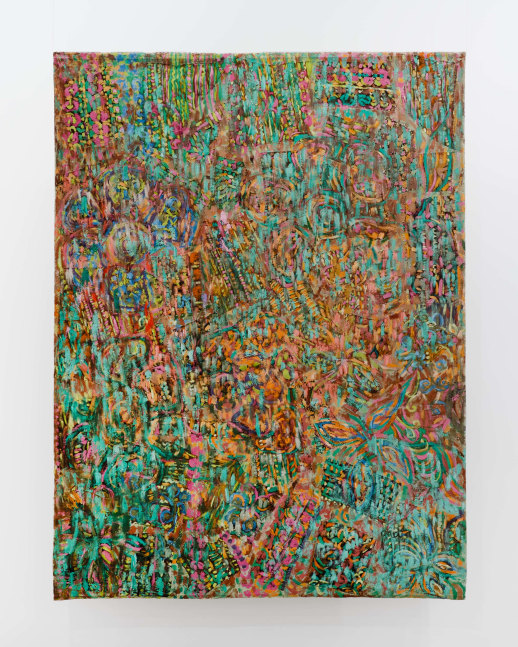 Pacita Abad (1946-2004)
Orchid fever, 2001
Oil, painted cloth stitched on canvas
97 3/8 x 72 in
247.3 x 182.9 cm
