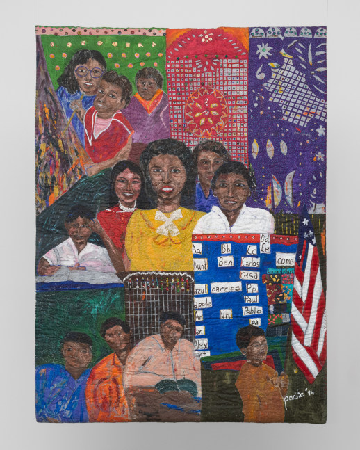 Pacita Abad (1946-2004)

New kids in class, 1994

Acrylic, oil, cloth, sequins, buttons, beads on grid-like background, stitched and padded canvas

86 x 69 inches

218.4 x 175.3 cm