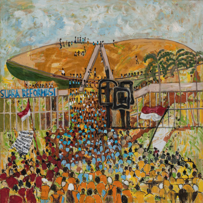 Students take hold of MPR

Social Realism Journey-Jakarta Riots 1998

Oil on canvas

1998

39 x 39 inches

100 x 100 cm