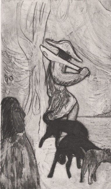 Peter Doig, Hunters with Dogs (3 canal), 2025