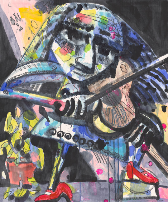 Robot Playing Violin, 2019
Monotype in watercolor with watercolor crayon
36 x 30 inches

SOLD