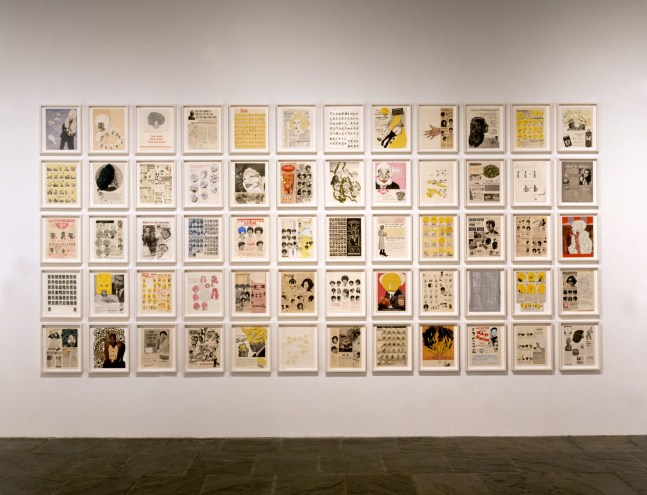 DeLuxe, 2004/2005 (Installation at the Whitney Museum of American Art)&amp;nbsp;
A portfolio of 60 printed objects with aquatint, dry-point, photogravure, spit-bite, lithography, silkscreen, embossing, tattoo machine engraving, laser-cutting, collage, crystals, cut paper, enamel, glitter, gold leaf, gouache, graphite, oil, plasticine,&amp;nbsp; polymer medium, pomade, toy eyeballs, watercolor, velvet
Each piece measures approximately 13 x 10.5 inches&amp;nbsp;and is to be hung in a grid 5 high by 12 across. The full grid with frames measures 84.75 x 176 inches
Edition&amp;nbsp;of 20