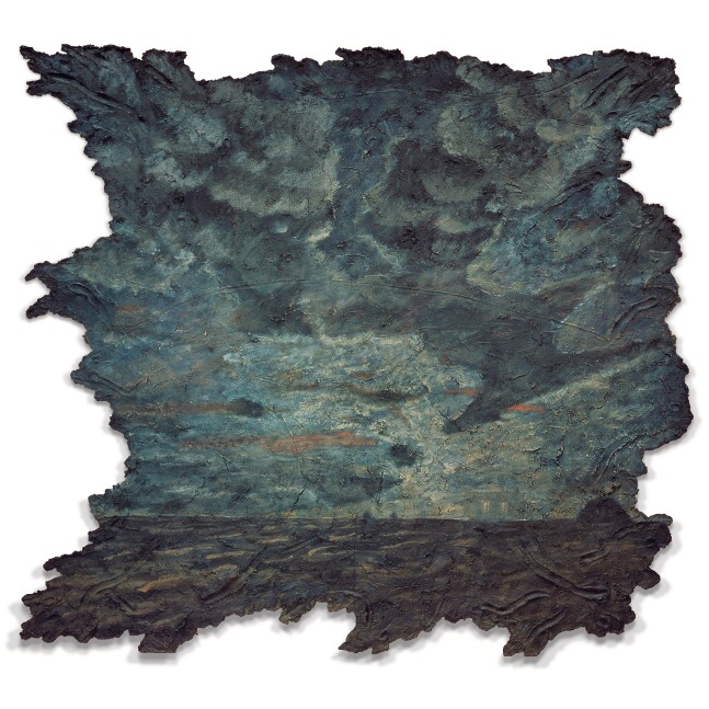 Dark Landscape (Wales)

Oil and papier-m&amp;acirc;ch&amp;eacute; with burlap on aircraft aluminum and balsa wood panel 96 &amp;times; 96&amp;quot; 1987