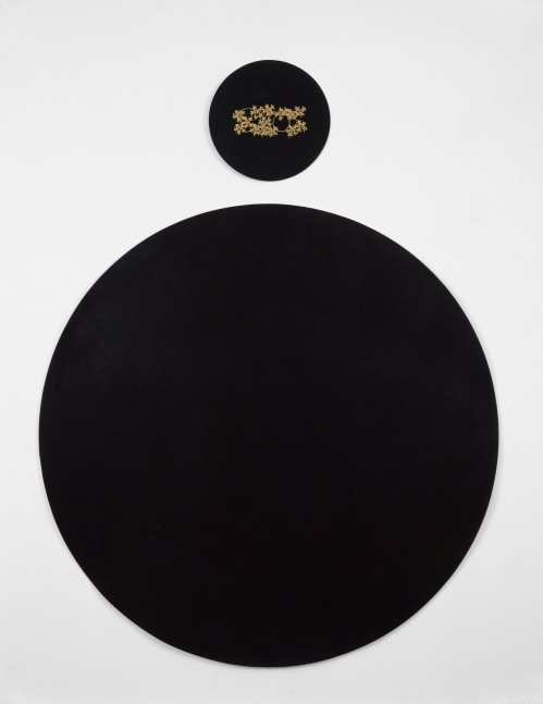 James Lee Byars

&amp;ldquo;Eros&amp;rdquo;, 1993

Gold pencil on black Japanese paper

Two parts

Small circle, diameter: 6 1/2 inches (16.5 cm)

Large circle, diameter: 25 inches (63.5 cm)

JBZ 191