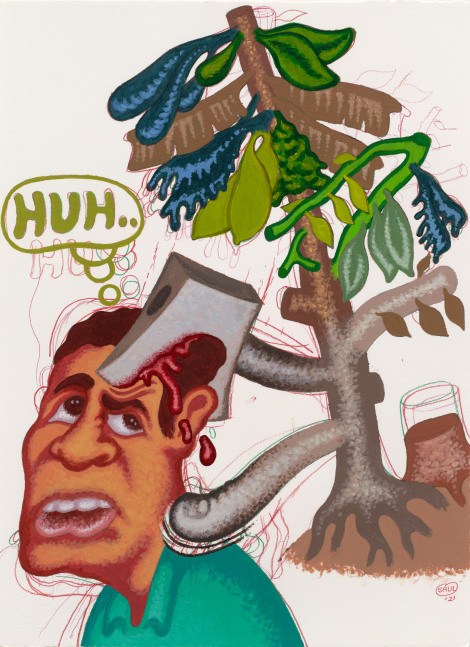 Peter Saul
&amp;ldquo;Tree Is Angry&amp;rdquo;, 2021
Acrylic, colored pencil on paper
30 x 22&amp;nbsp;inches
76 x 56 cm
SAUZ 2021/003