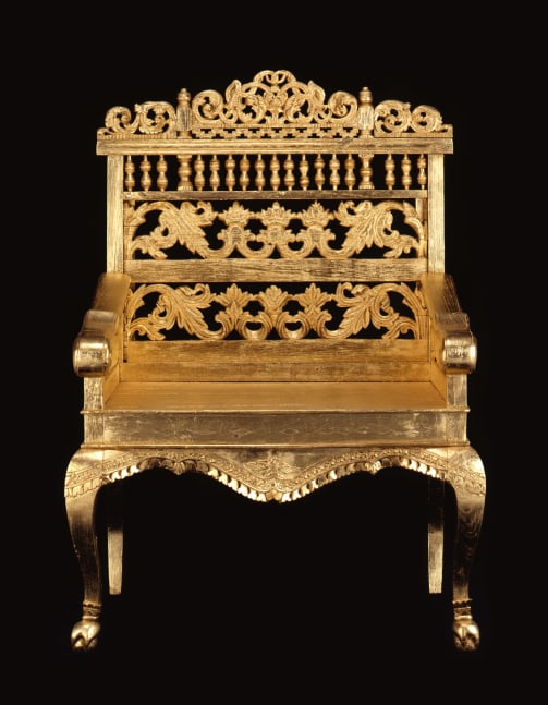 James Lee Byars

&amp;ldquo;The Chair for the Philosophy of Question&amp;rdquo;, 1996

Antique Tibetan chair, gilded

63 x 63 x 46 inches

160 x 160 x 117 cm

JB 172