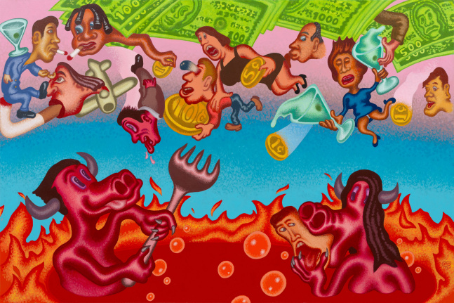 Peter Saul
&amp;ldquo;Heaven and Hell&amp;rdquo;, 2024

Acrylic on canvas

60 x 90 inches

152.5 x 228.5 cm

SAU 2024/001