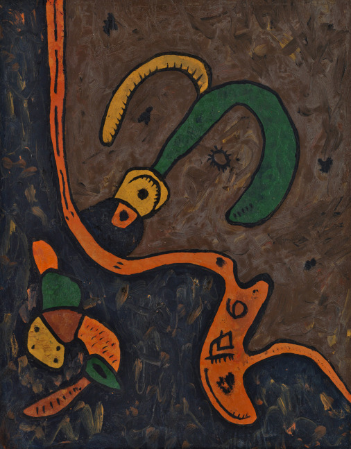 &amp;ldquo;Composition au personnage&amp;rdquo;, 1949-1950
Oil on paper mounted on board
24 3/4 x 18 1/2 inches
63 x 47 cm
CHA 22