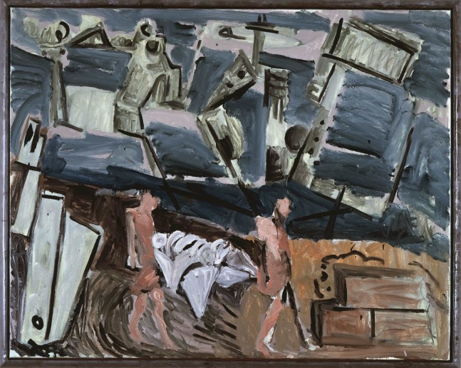 Markus L&amp;uuml;pertz

&amp;ldquo;Landschaft (nach Poussin) [Landscape (after Poussin)]&amp;rdquo;, 1989
Oil on canvas in artist&amp;rsquo;s frame
51 1/4 x 65 inches
130 x 165
ML 881