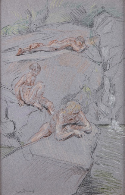 Paul Cadmus, Study of Bathers in the Stream, circa 1978