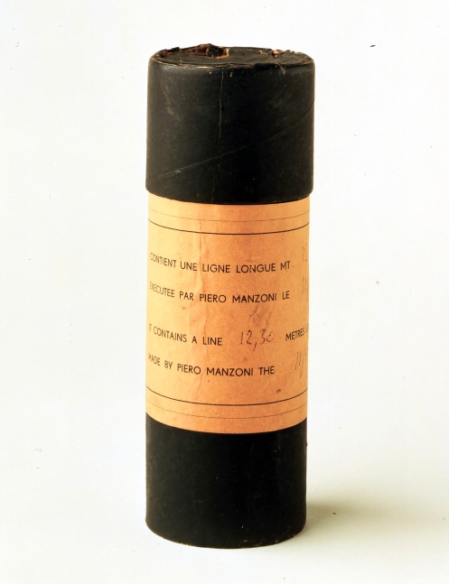 Piero Manzoni
&amp;ldquo;Linea m 12,30&amp;rdquo;, 1959
Ink on rolled paper in cardboard tube
6 3/4 x 2 1/4 x 2 1/4 inches
17 x 6 x 6 cm
MAN 33
$325,000