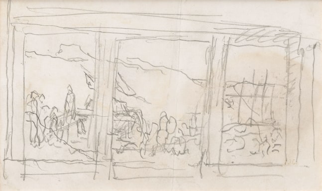 Pierre Puvis de Chavannes
&amp;ldquo;&amp;Eacute;tude pour Sainte Genevi&amp;egrave;ve ravitaillant Paris
(Study for Saint Genevieve Provisioning the Parisians)&amp;rdquo;, ca. 1895-1896
Pencil on paper
5 1/4 x 8 1/2 inches
13.5 x 21.5 cm
PCZ 86

&amp;nbsp;