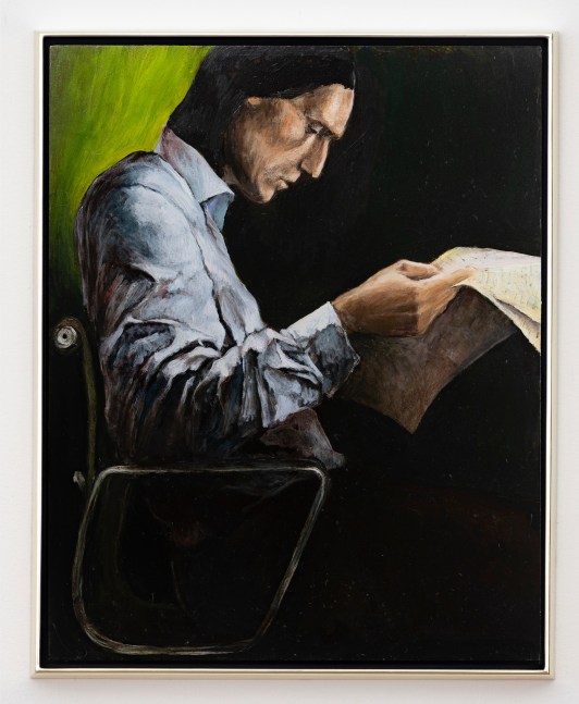 Giangiacomo Rossetti
Fantasia n.1 - Le Notizie, 2020
Oil on wood panel, artist&amp;#39;s frame
Painting: 19 3/4 x 15 3/4 inches (50 x 40 cm)
Artist frame: 20 5/8 x 16 5/8 x 1 3/8 inches (52.4 x 42.2 x 3.5 cm)