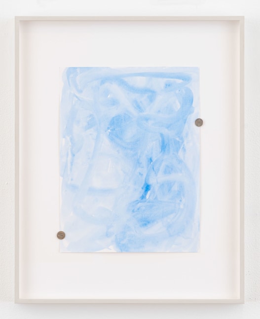 Monika Baer
Face Up, 2021
Cobalt blue, acrylic and coins on paper
Paper: 16 1/4 x 11 3/4 inches (41.3 x 29.8 cm)
Frame: 24 1/4 x 19 1/4 x 1 3/8 inches (61.6 x 48.9 x 3.5 cm)