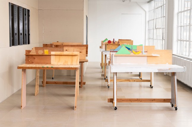 Gedi Sibony
The Terrace Theater, 2019-20
Salvaged wood, paint, metal screws, casters
Overall dims: 56 x 143 x 338 inches (142.2 x 363.2 x 858.5 cm)