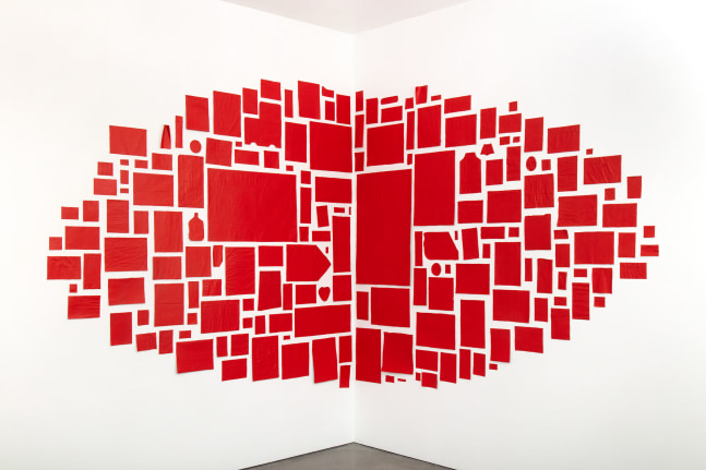 Abraham Cruzvillegas
Blind self portrait having two pints of local beer, after watching &amp;lsquo;Nuestro tiempo&amp;rsquo; by Carlos Reygadas, intending to read on the way back home &amp;lsquo;No contar todo&amp;rsquo; by Emiliano Monge, having eaten a couple of disgusting summer rolls, while waiting to visit again Constantin Brancusi studio, thinking on what&amp;rsquo;s happening in Venezuela today, listening to &amp;lsquo;La Culebra&amp;rsquo; by &amp;nbsp;the magnificent Beny Mor&amp;eacute;, with a mild fever maybe related to forgetting my scarf and my hat when visiting the evolution gallery at the Jardin des Plantes, on a gloomy Wednesday
2019
Acrylic paint on newspaper clippings, cardboard, photographs, drawings, postcards, envelopes, tickets, vouchers, letters, posters, flyers, cards, recipes, napkins and steel pins on wall
Dimensions variable (installation of 180 pieces)
$65,000

DOUBLE CLICK IMAGE FOR MORE VIEWS