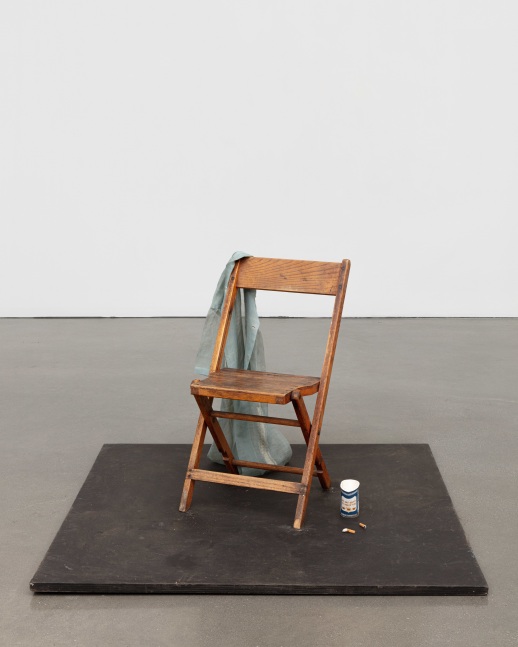 Jack Pierson
What You Think With You and What You Leave Behind
1995
Painted wood platform, chair, shirt, coffee cup, and cigarette butts
32 x 48 x 48 inches (81.3 x 121.9 x 121.9 cm)
$125,000