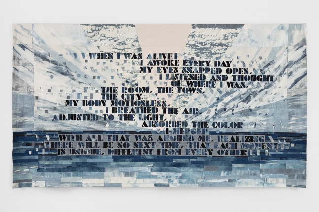 When I Was Alive
2020
Mixed fabrics
103 x 184 x 3 inches (261.6 x 467.4 x 7.6 cm)

DOUBLE CLICK IMAGE FOR MORE VIEWS