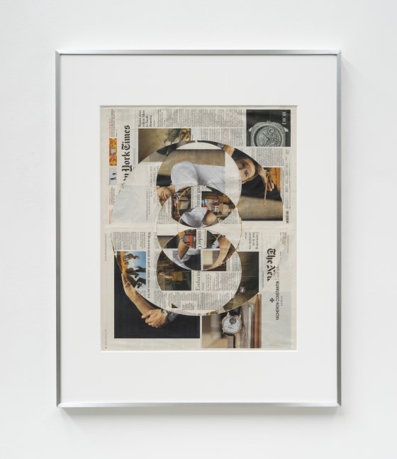 Walead Beshty
Blind Collage (Three 180&amp;ordm; Rotations, The New York Times, January 21, 2020)
2020
Newspaper, tape, and 22 karat gold leaf
39 1/8 x 31 1/4 inches (99.4 x 79.4&amp;nbsp;cm)