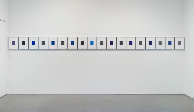 Transparency, 2017 [Positive (Fujichrome RDPIII Provia 100F Em. No. 05481) February 2&amp;ndash;7, 2017 LAX/MIA MIA/LAX; Negative (Kodak Portra 400NC Em. No. 1022) February 2&amp;ndash;7, 2017 LAX/MIA MIA/LAX; Positive (Fujichrome RDPIII Provia 100F Em. No. 05481) March 19&amp;ndash;30, 2017 LAX/HND NRT/LAX; Negative (Kodak Portra 400NC Em. No. 1022) March 19&amp;ndash;30, 2017 LAX/HND NRT/LAX; Positive (Fujichrome RDPIII Provia 100F Em. No. 05481) April 12&amp;ndash;24, 2017 LAX/EWR EWR/LAX; Negative (Kodak Portra 400NC Em. No. 1022) April 12&amp;ndash;24, 2017 LAX/EWR EWR/LAX; Positive (Fujichrome RDPIII Provia 100F Em. No. 05481) May 23&amp;ndash; 26, 2017 LAX/YVR YVR/LAX; Negative (Kodak Portra 400NC Em. No. 1022) May 23&amp;ndash; 26, 2017 LAX/YVR YVR/LAX; Positive (Fujichrome RDPIII Provia 100F Em. No. 05481) June 11&amp;ndash;25, 2017 LAX/ORD/ALB ALB/PHL/LAX; Negative (Kodak Portra 400NC Em. No. 1022) June 11&amp;ndash;25, 2017 LAX/ORD/ALB ALB/PHL/LAX; Positive (Fujichrome RDPIII Provia 100F Em. No. 05481) July 11&amp;ndash;14, 2017 LAX/ASE ASE/LAX; Negative (Kodak Portra 400NC Em. No. 1022) July 11&amp;ndash;14, 2017 LAX/ASE ASE/LAX; Positive (Fujichrome RDPIII Provia 100F Em. No. 05481) July 18&amp;ndash;30, 2017 LAX/GDL PVR/LAX; Negative (Kodak Portra 400NC Em. No. 1022) July 18&amp;ndash;30, 2017 LAX/GDL PVR/LAX; Positive (Fujichrome RDPIII Provia 100F Em. No. 05481) September 5&amp;ndash;8, 2017 LAX/EWR EWR/LAX; Negative (Kodak Portra 400NC Em. No. 1022) September 5&amp;ndash;8, 2017 LAX/EWR EWR/LAX; Positive (Fujichrome RDPIII Provia 100F Em. No. 05481) October 29&amp;ndash;November 4, 2017 LAX/EWR/FCO MXP/EWR/LAX; Negative (Kodak Portra 400NC Em. No. 1022) October 29&amp;ndash;November 4, 2017 LAX/EWR/FCO MXP/EWR/LAX]
2018
Epson Ultrachrome K3 archival ink jet print on&amp;nbsp;Hahnem&amp;uuml;hle FineArt Pearl Paper
18 parts, each:
14 1/2 x 11 5/8 x 1 1/2 inches