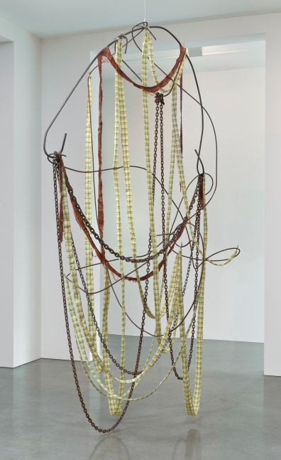 Abraham Cruzvillegas
Vendredi 13 (affirmative, written &amp;amp; told)
2012
Rebar, fabric, chain, feathers and meat
150 x 92 x 65 inches (381 x 233.7 x 165.1 cm)

$85,000

DOUBLE CLICK IMAGE FOR MORE VIEWS
