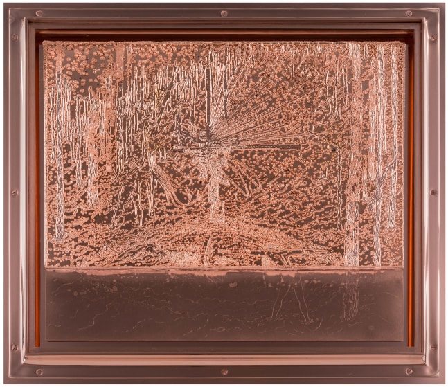 Matthew Barney
Kill Site: State three
2018
Electroplated copper plate in copper frame
15 1/2 x 18 x 1 3/4 inches (39.4 x 45.7 x 4.4 cm)