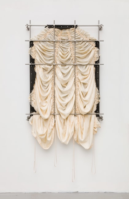 Elaine Cameron-Weir
Untitled
2018
Parachute silk, stainless steel, leather
36 x 7 x 63 inches (91.4 x 17.8 x 160 cm)

DOUBLE CLICK IMAGE FOR MORE VIEWS
