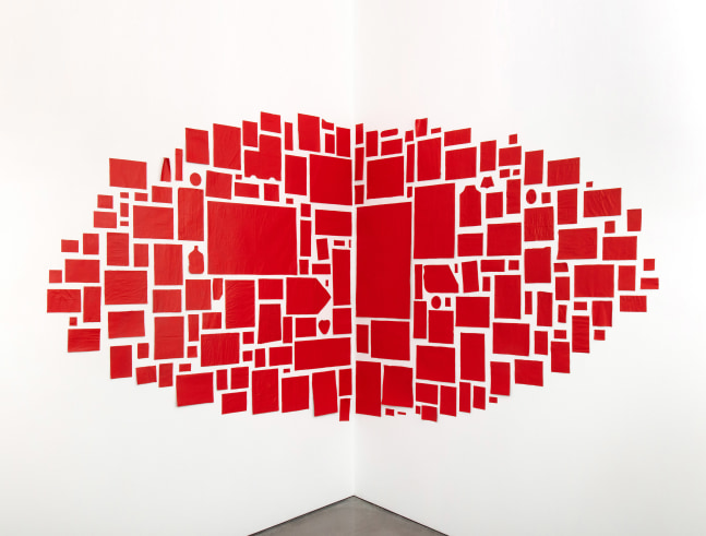 Abraham Cruzvillegas
Blind self portrait having two pints of local beer, after watching &amp;lsquo;Nuestro tiempo&amp;rsquo; by Carlos Reygadas, intending to read on the way back home &amp;lsquo;No contar todo&amp;rsquo; by Emiliano Monge, having eaten a couple of disgusting summer rolls, while waiting to visit again Constantin Brancusi studio, thinking on what&amp;rsquo;s happening in Venezuela today, listening to &amp;lsquo;La Culebra&amp;rsquo; by &amp;nbsp;the magnificent Beny Mor&amp;eacute;, with a mild fever maybe related to forgetting my scarf and my hat when visiting the evolution gallery at the Jardin des Plantes, on a gloomy Wednesday
2019
Acrylic paint on newspaper clippings, cardboard, photographs, drawings, postcards, envelopes, tickets, vouchers, letters, posters, flyers, cards, recipes, napkins and steel pins on wall
Dimensions variable (installation of 180 pieces)

DOUBLE CLICK IMAGE FOR MORE VIEWS