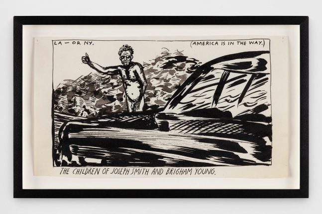 Raymond Pettibon
No Title (LA - or NY.)
1984-1998
Pen and ink on paper
10 x 16 x 1 3/8 inches (25.4 x 40.6 x 3.5 cm)