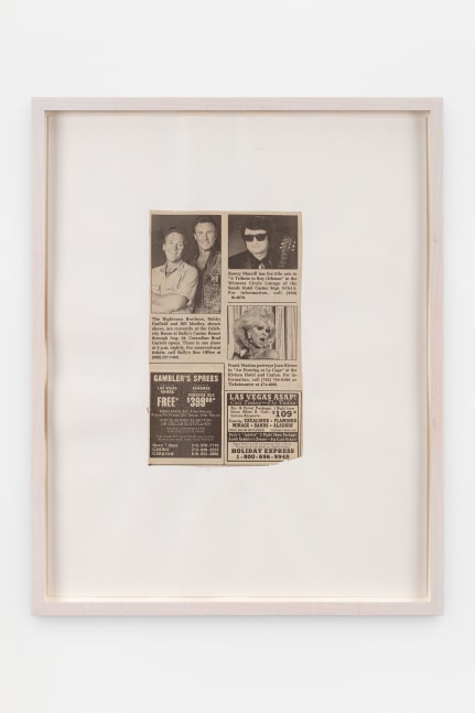 Jack Pierson
The Righteous Brothers, Kenny Morrill, Frank Marina
1991
Newsprint on paper

Framed Dimensions:
15 x 12 x 1 1/4 inches (38.1 x 30.5 x 3.2 cm)
Paper Dimensions:
11 x 14 inches (27.9 x 35.6 cm)

$10,000
