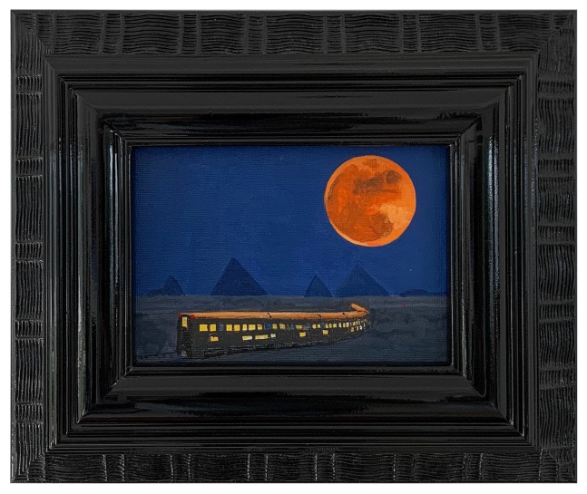 Jim Adams
Nubian Express (Blood Moon), 2020
Acrylic on canvas, hand-painted artist frame
10.5 x 12.25 x 1.75 x&amp;nbsp;&amp;nbsp;in. framed