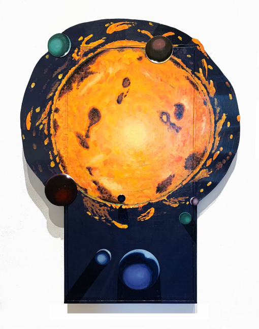 Jim Adams
Minor Sun 3 (Lucifer),&amp;nbsp;2001
Acrylic on canvas and ragboard, hand-painted artist frame
54 x 41.25 in.