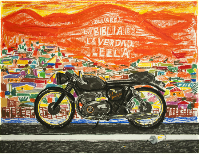 Erik Olson
El Paso, 2020
Oil pastel on copper plate etching
BFK Rives&amp;nbsp;cotton satin paper, 300 gsm
12.8 x 16.7 in (32.5 x 42.5 cm) Image size
16.9 x 20.9 in (43 x 53 cm) Paper size