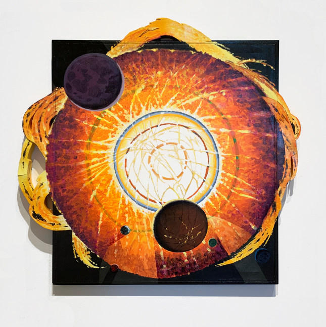 Jim Adams
Minor Sun,&amp;nbsp;2000
Acrylic on&amp;nbsp;canvas and ragboard, hand-painted artist frame
44.5 x 46.5 in.&amp;nbsp;